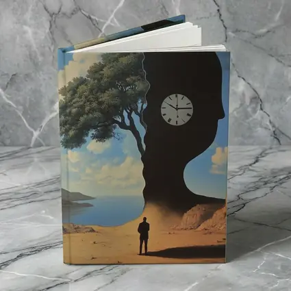 Surreal Human Silhouette Clock Tree Desert