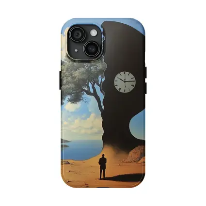 Surreal Human Silhouette Clock Tree Desert