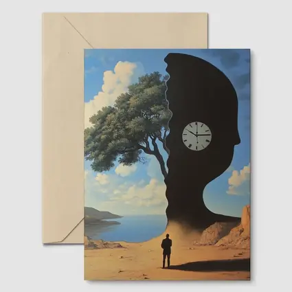 Surreal Human Silhouette Clock Tree Desert