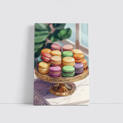 Colorful Macarons on Gold Cake Stand