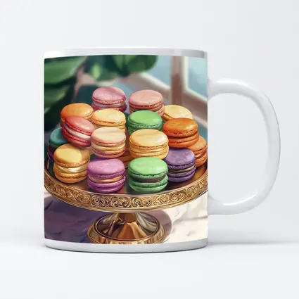 Colorful Macarons on Gold Cake Stand
