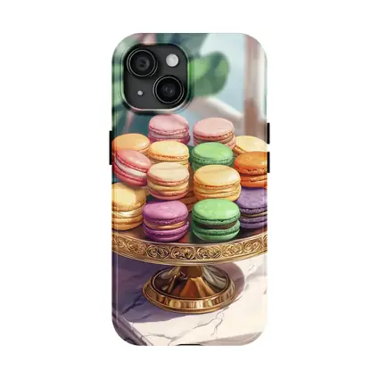 Colorful Macarons on Gold Cake Stand