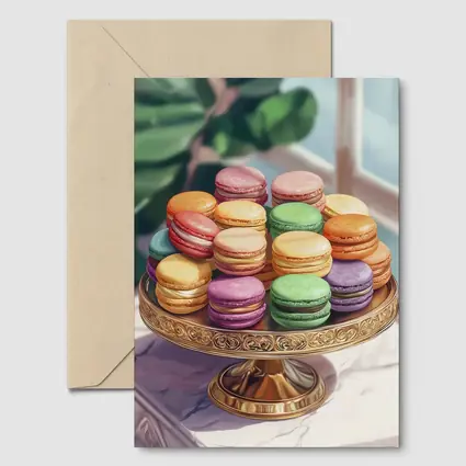 Colorful Macarons on Gold Cake Stand