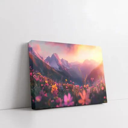 Alpine Wildflowers Meadow Mountain Sunset Glow