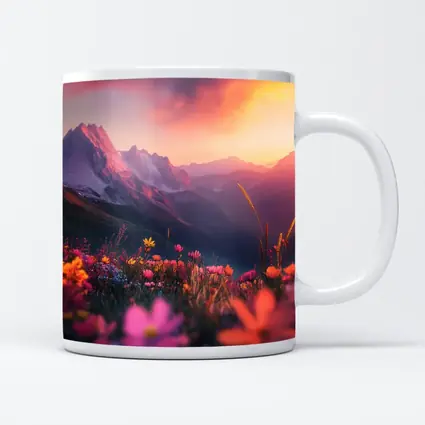 Alpine Wildflowers Meadow Mountain Sunset Glow