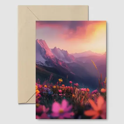 Alpine Wildflowers Meadow Mountain Sunset Glow