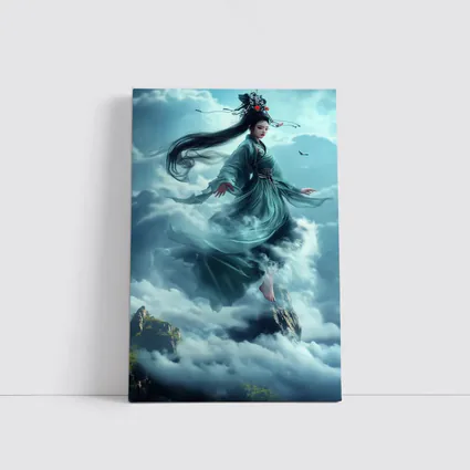 Chinese Goddess Flying Above Mountain Clouds