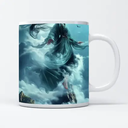 Chinese Goddess Flying Above Mountain Clouds