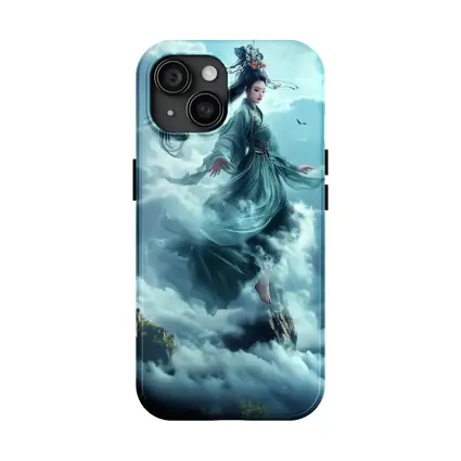 Chinese Goddess Flying Above Mountain Clouds