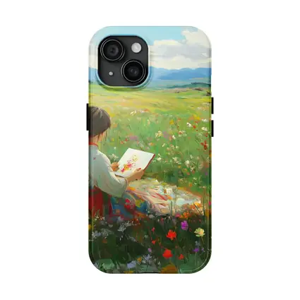 Girl Painting in Colorful Wildflower Meadow