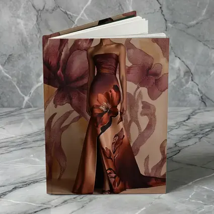 Floral Print Gown Brown Satin Evening Dress