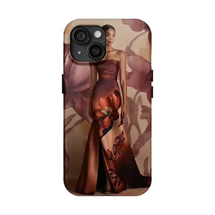 Floral Print Gown Brown Satin Evening Dress