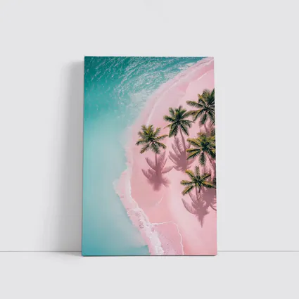 Aerial Pink Sand Beach Palm Trees