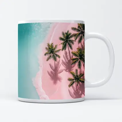Aerial Pink Sand Beach Palm Trees