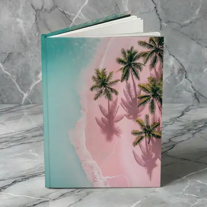 Aerial Pink Sand Beach Palm Trees