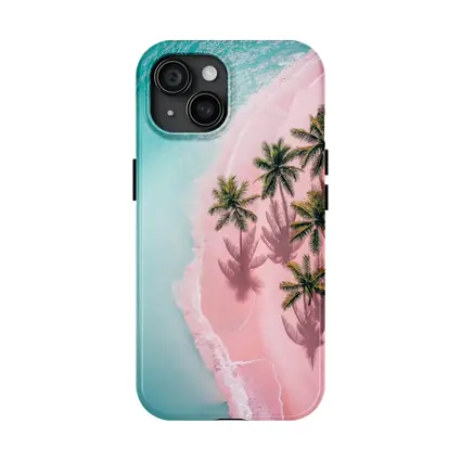 Aerial Pink Sand Beach Palm Trees
