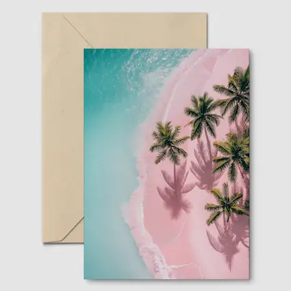 Aerial Pink Sand Beach Palm Trees