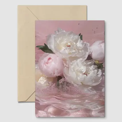 White Pink Peonies Splashing in Water