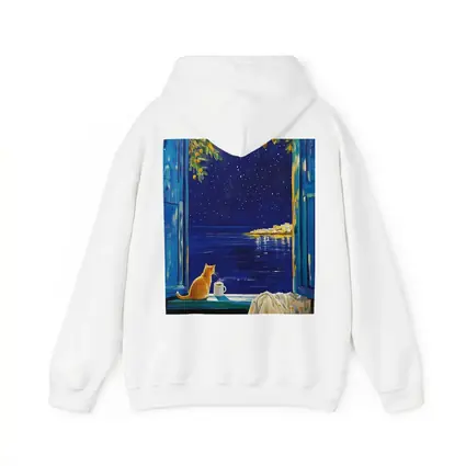 Orange Cat Starry Night Ocean Window View