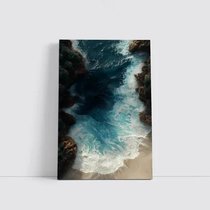 Aerial Ocean Waves Crashing Rocky Coastal Shore