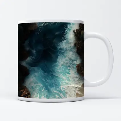 Aerial Ocean Waves Crashing Rocky Coastal Shore