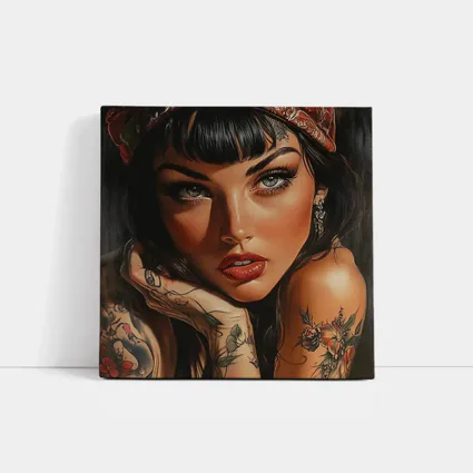 Tattooed Woman Portrait Dark Background Art