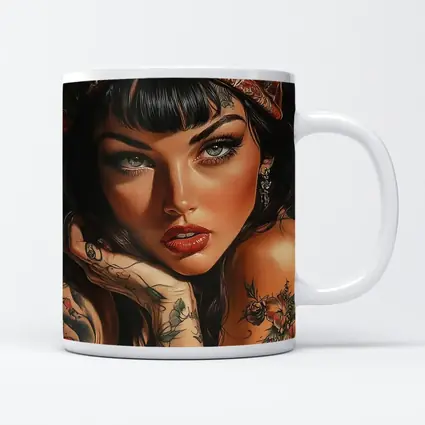 Tattooed Woman Portrait Dark Background Art