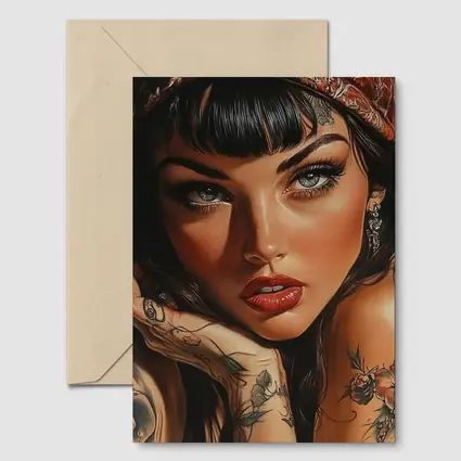 Tattooed Woman Portrait Dark Background Art