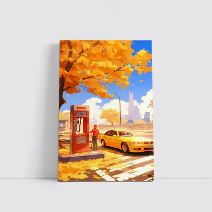 Anime Boy Yellow BMW Autumn City Street