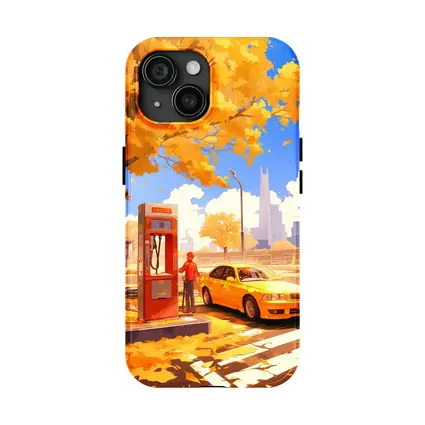 Anime Boy Yellow BMW Autumn City Street