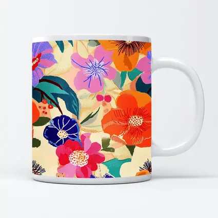 Bold Tropical Floral Pattern Illustration Beige