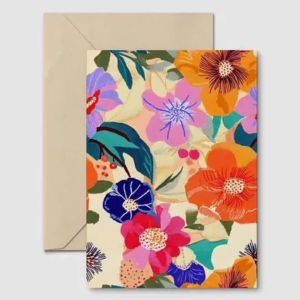 Bold Tropical Floral Pattern Illustration Beige