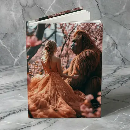 Woman and Gorilla Among Cherry Blossoms
