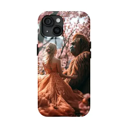 Woman and Gorilla Among Cherry Blossoms