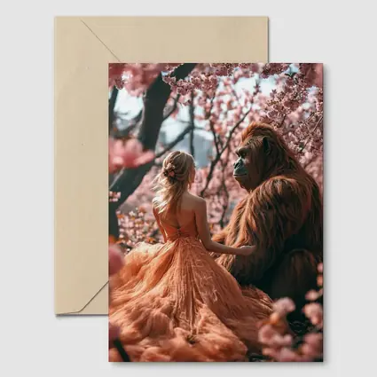 Woman and Gorilla Among Cherry Blossoms