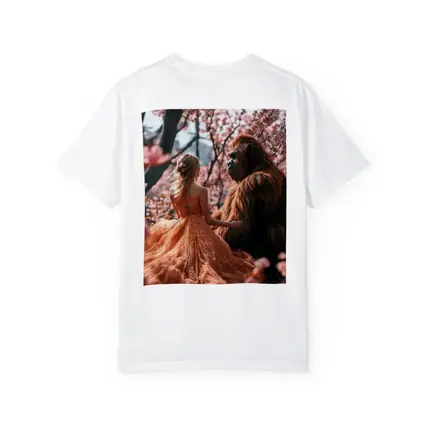 Woman and Gorilla Among Cherry Blossoms