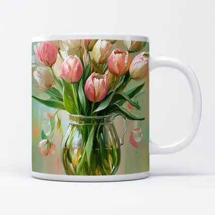 Pink Tulips Glass Vase Oil Painting