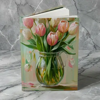 Pink Tulips Glass Vase Oil Painting