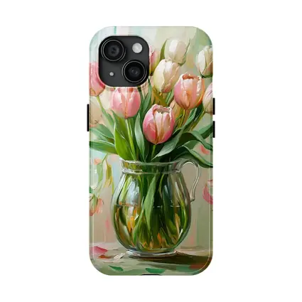 Pink Tulips Glass Vase Oil Painting