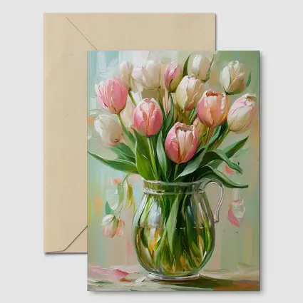 Pink Tulips Glass Vase Oil Painting