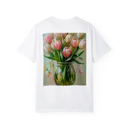 Pink Tulips Glass Vase Oil Painting