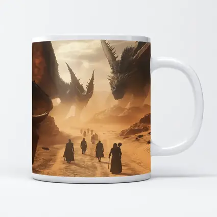 Dragons Looming Over Desert Travelers Fantasy