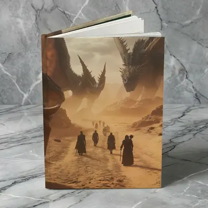 Dragons Looming Over Desert Travelers Fantasy