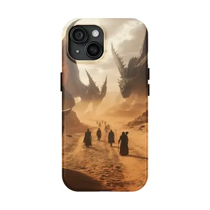Dragons Looming Over Desert Travelers Fantasy