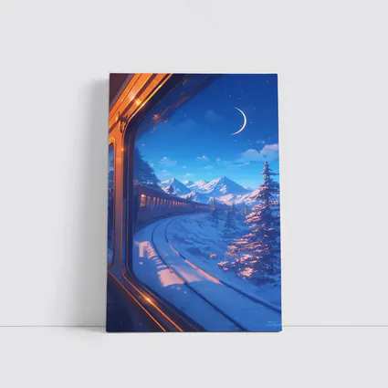 Anime Train Ride Snowy Mountain Night