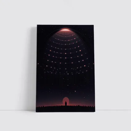 Lone Figure Under Glowing Cosmic Dome Night