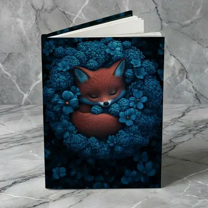 Sleeping Fox Curled In Blue Flowers