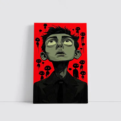 Anxious Man Surrounded By Dark Creatures Red
