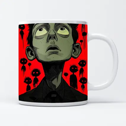 Anxious Man Surrounded By Dark Creatures Red