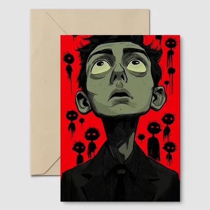 Anxious Man Surrounded By Dark Creatures Red